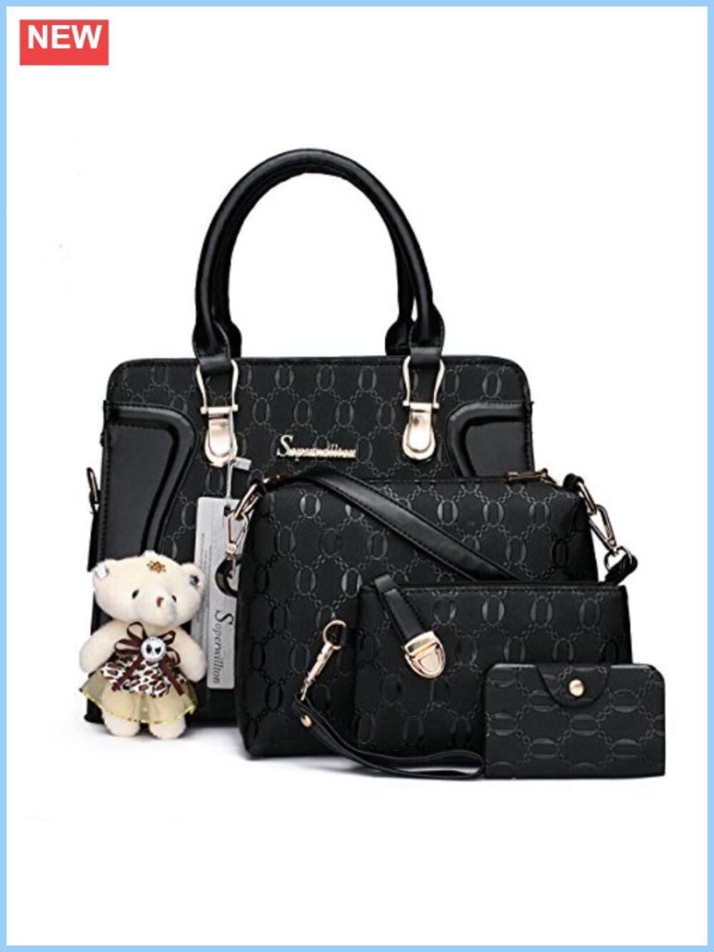 4pc Women's Satchel Handbag Set Synthetic Leather Tote Shoulder Bag Purse
